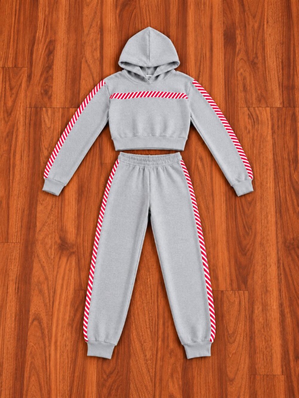 Gray Red Cropped Hoodie Jogger Set Women’s Medium M Two Piece Sweatsuit